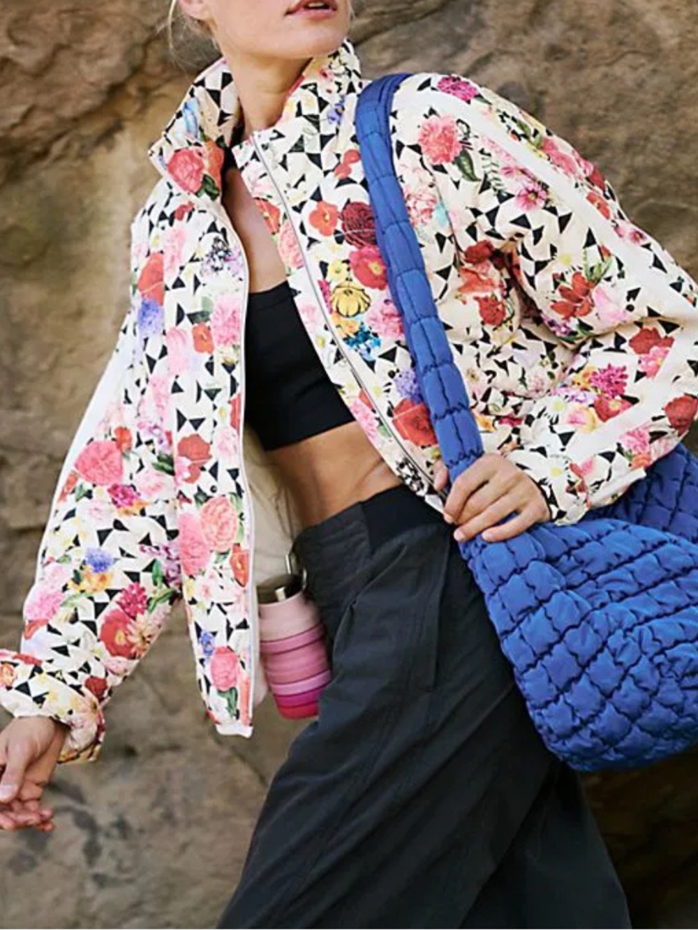 FP Movement Printed Pippa Packable Puffer Jacket Size Small RT $228 Geo Floral